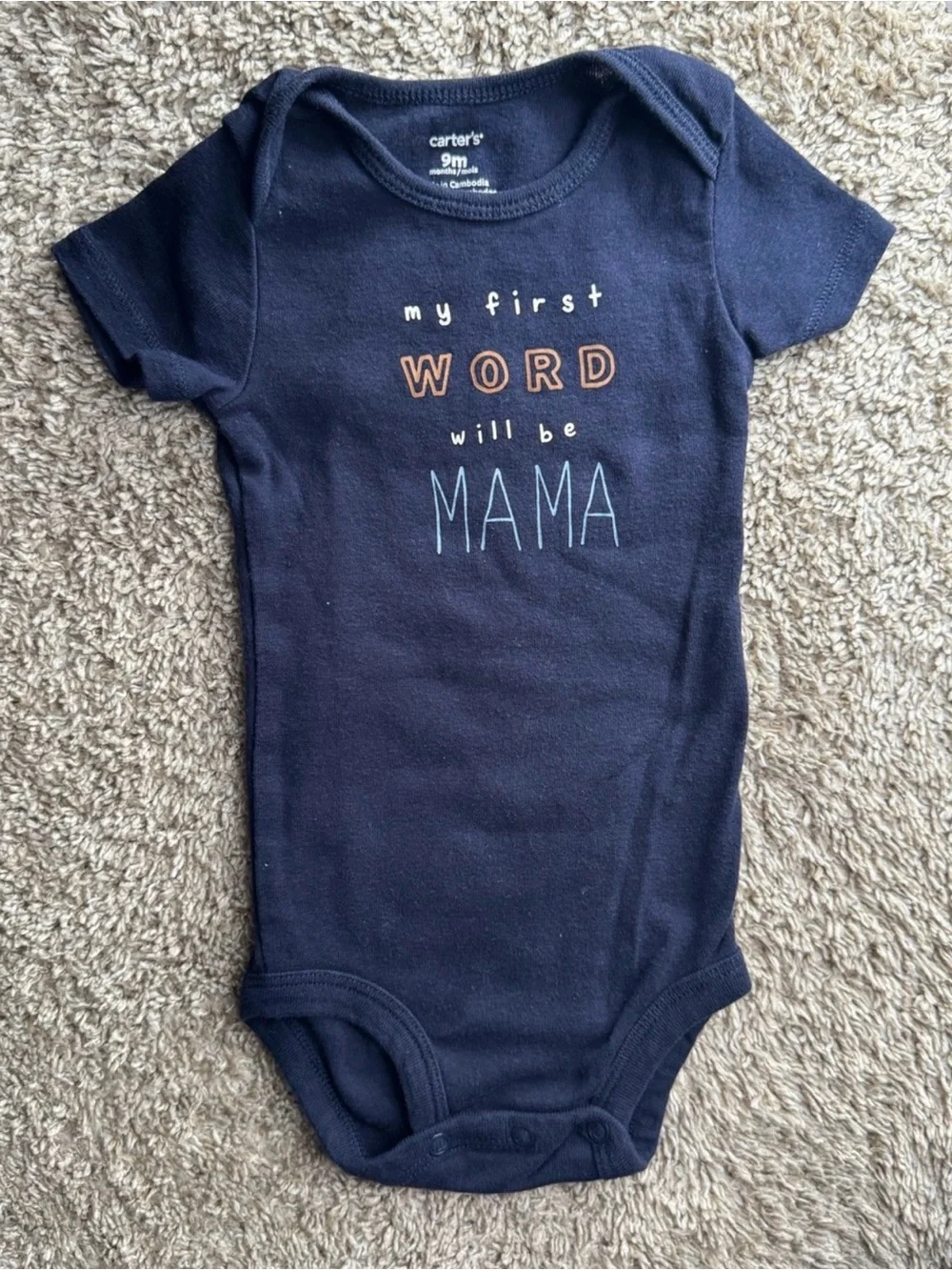 Carter’s Baby “My First Word Will Be Mama” Bodysuit Navy 9 Months